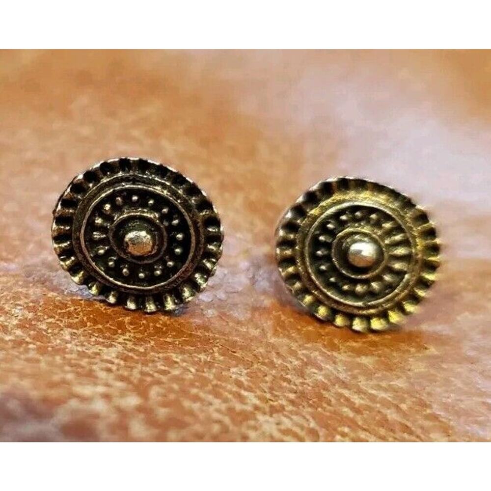 Gold Bronze Oval Blackened Metal Pierced Earrings Birthday Holiday Gift